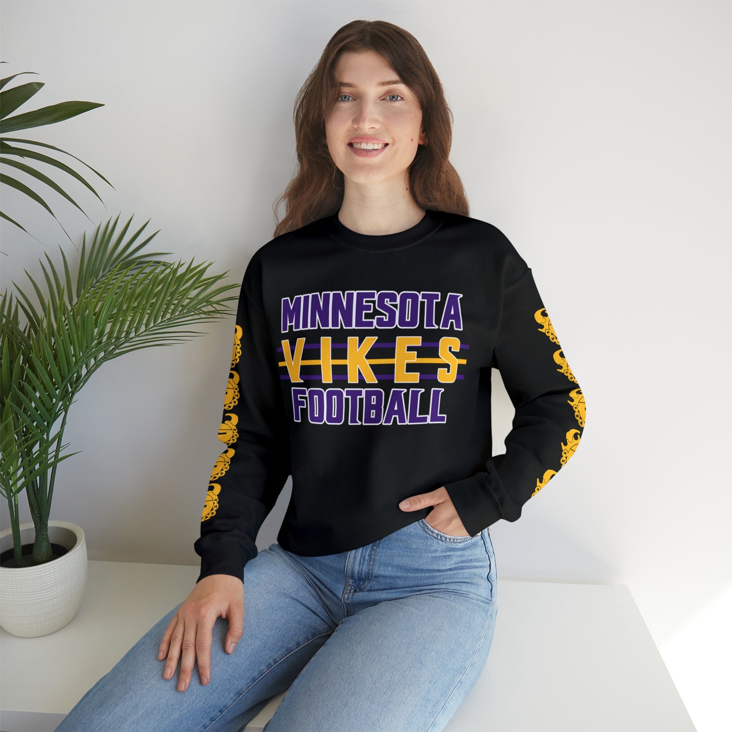 Unisex Heavy Blend™ Crewneck - Vikes Football + Game Day Helmet (Sleeves)