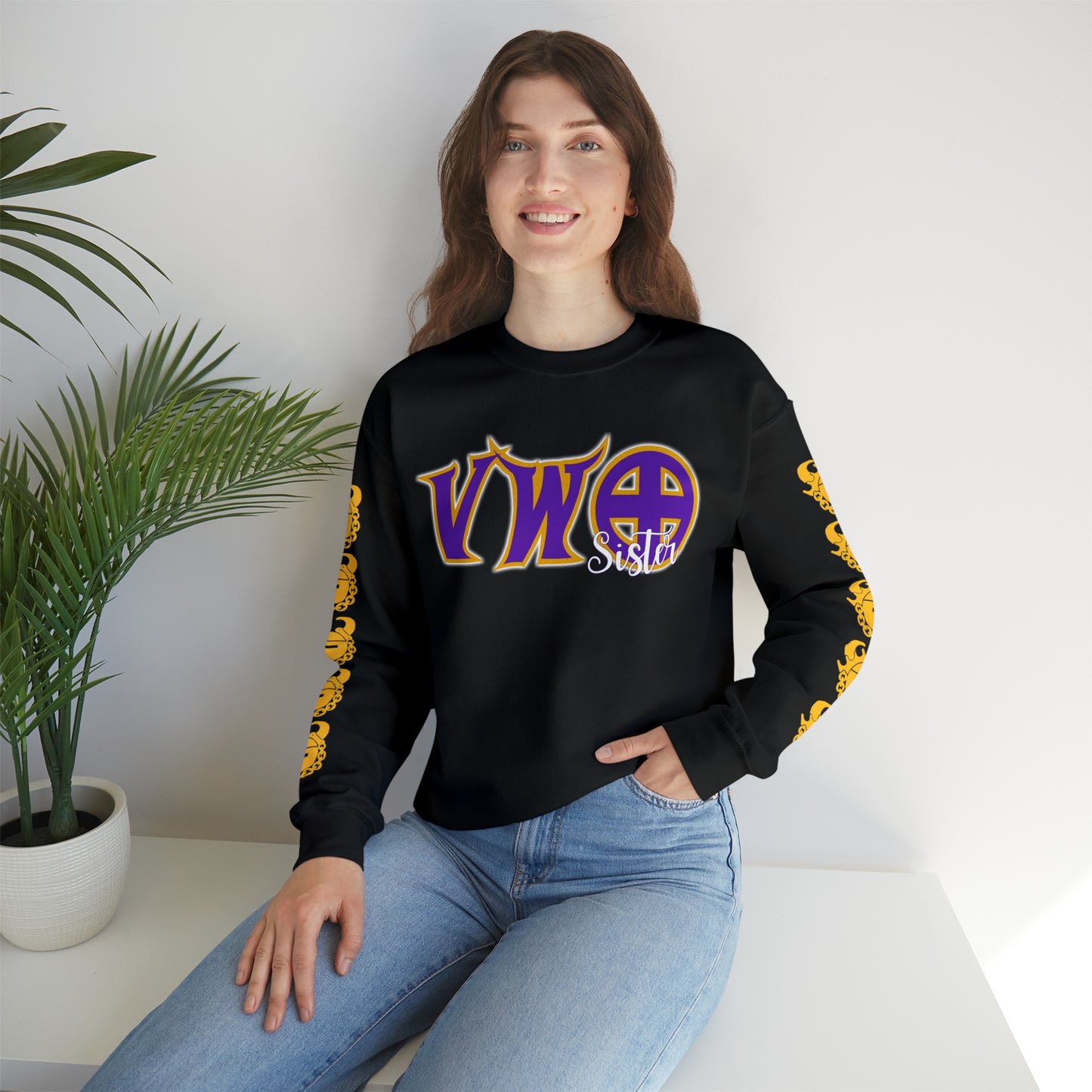 Unisex Heavy Blend™ Crewneck - VWO Sister + Game Day Helmet (Sleeves)