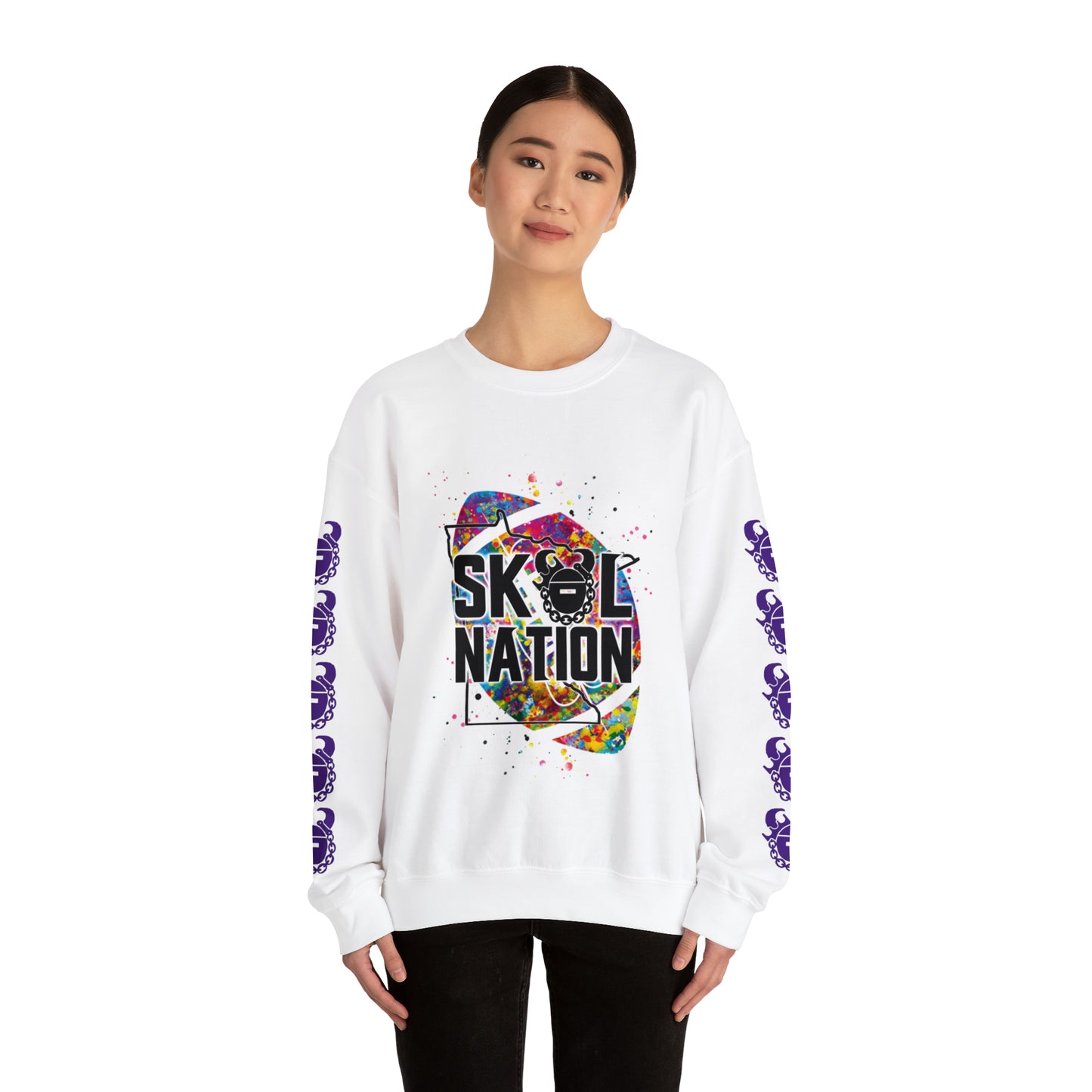 Unisex Heavy Blend™ Crewneck - MN Nation (Color Blast) + Game Day Helmet (Sleeves)