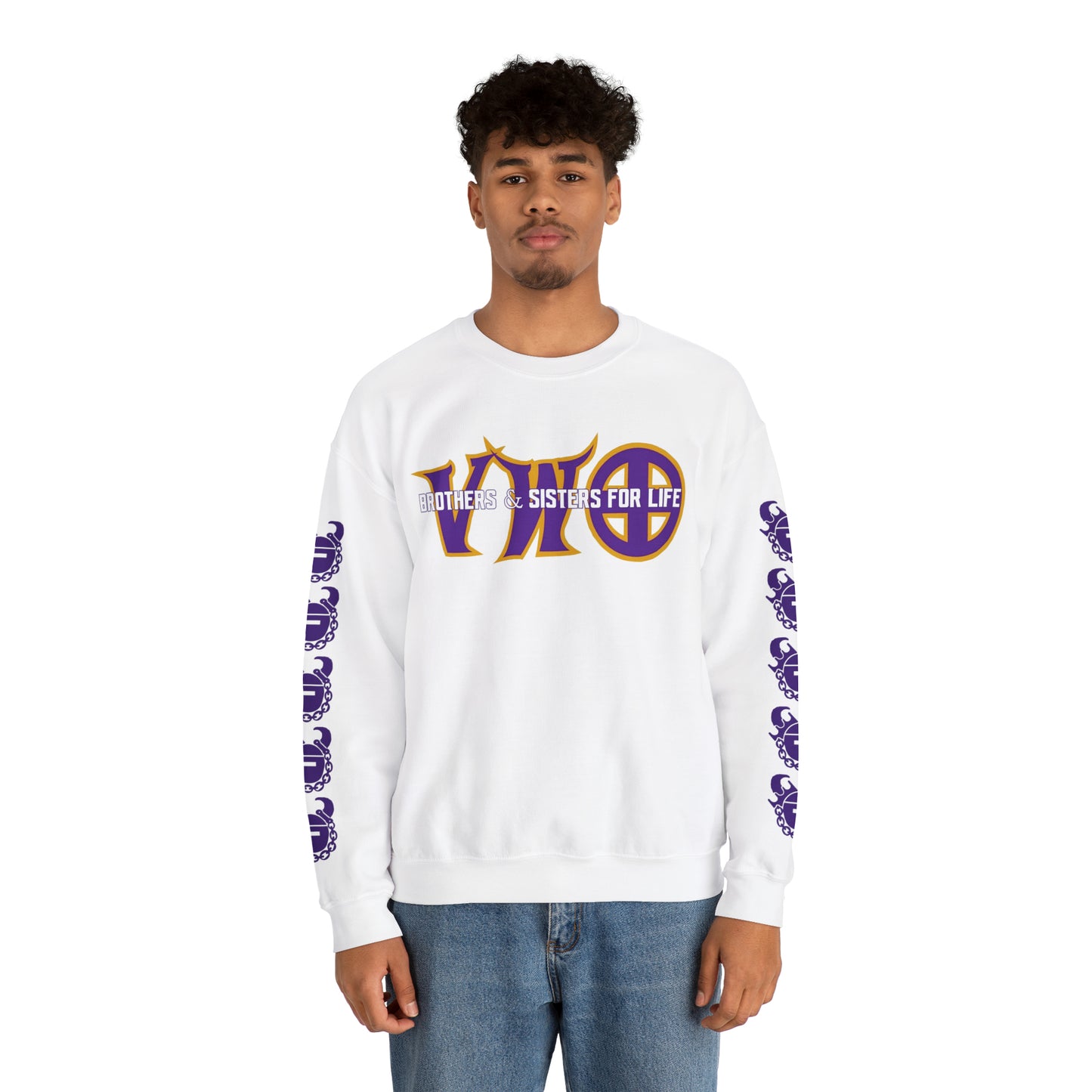 Unisex Heavy Blend™ Crewneck - VWO Brothers & Sisters + Game Day Helmet (Sleeves)