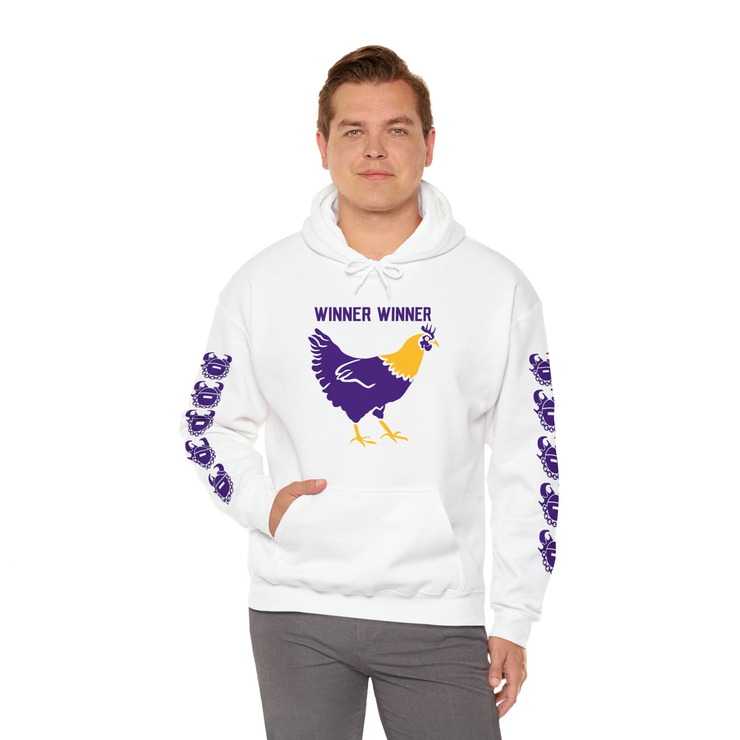 Unisex Heavy Blend™ Hooded Sweatshirt - Winner Winner Chicken Dinner + Game Day Helmet (Sleeves)