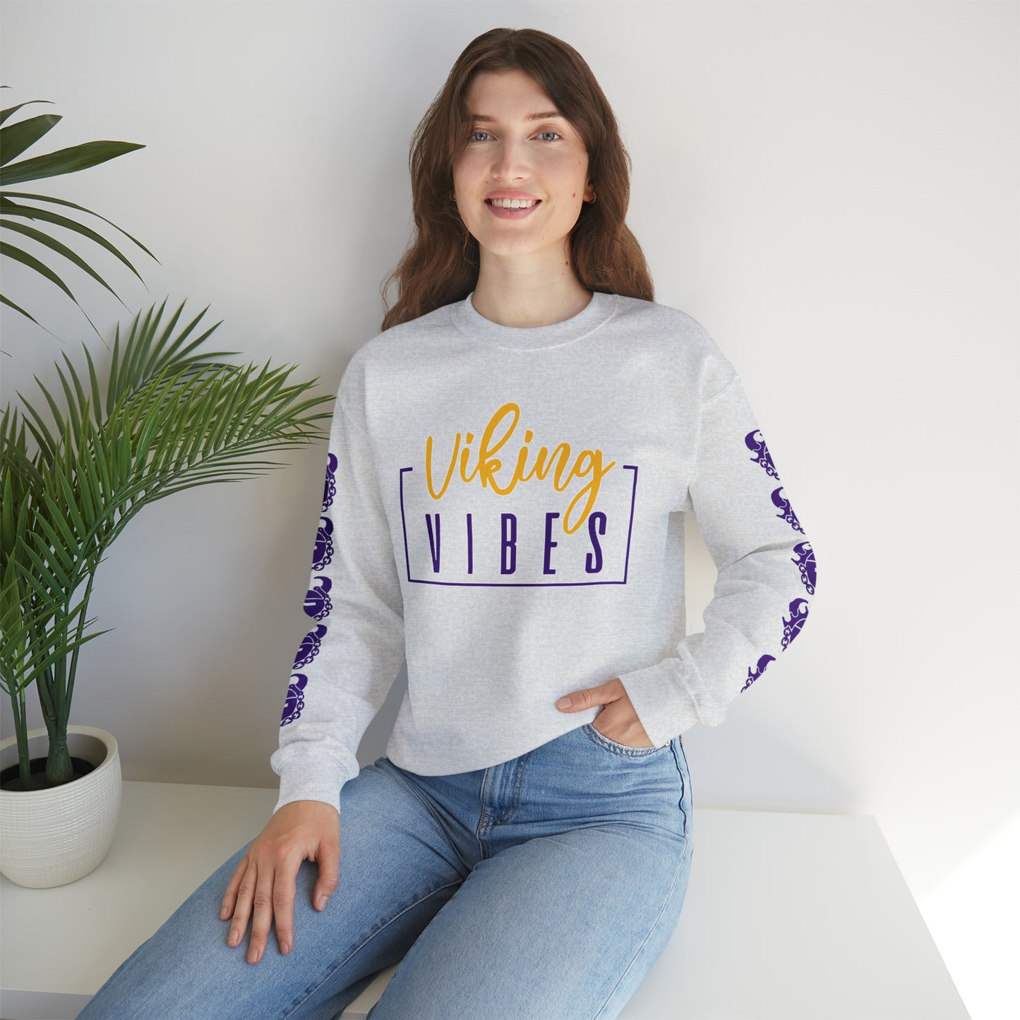 Unisex Heavy Blend™ Crewneck - Vibes + Game Day Helmet (Sleeves)