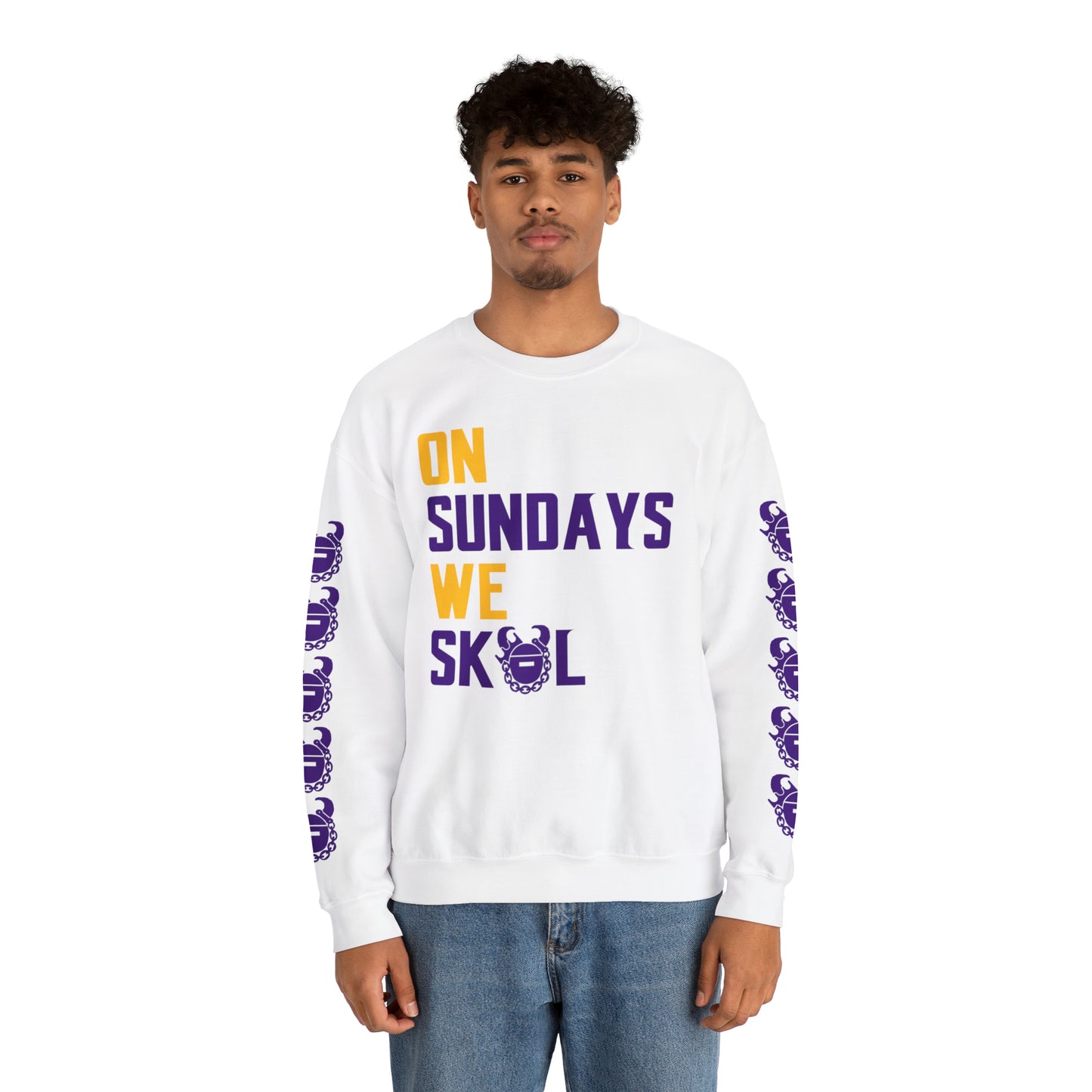 Unisex Heavy Blend™ Crewneck - On Sundays + Game Day Helmet (Sleeves)