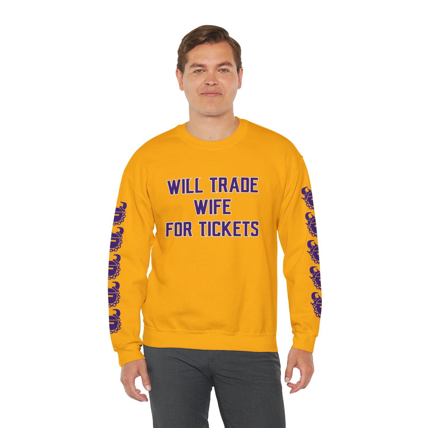 Unisex Heavy Blend™ Crewneck - Wife for Tickets + Game Day Helmet (Sleeves)