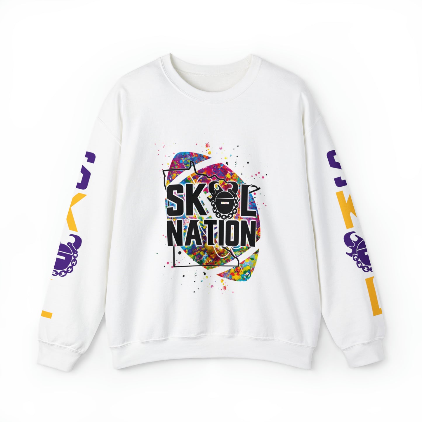 Unisex Heavy Blend™ Crewneck - MN Nation (Color Blast) + Game Day Helmet (Sleeves)