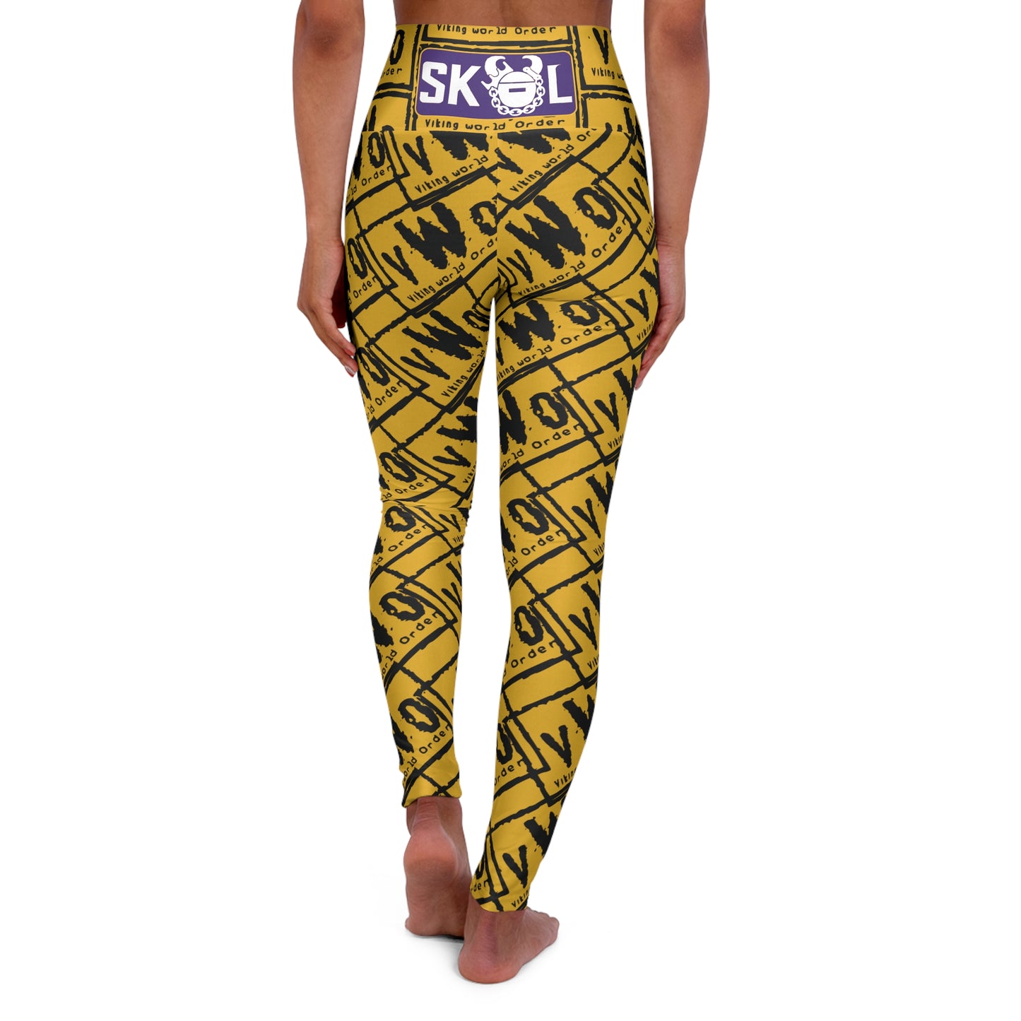 High Waisted Yoga Leggings - Gold/Black - VWO (Framed)