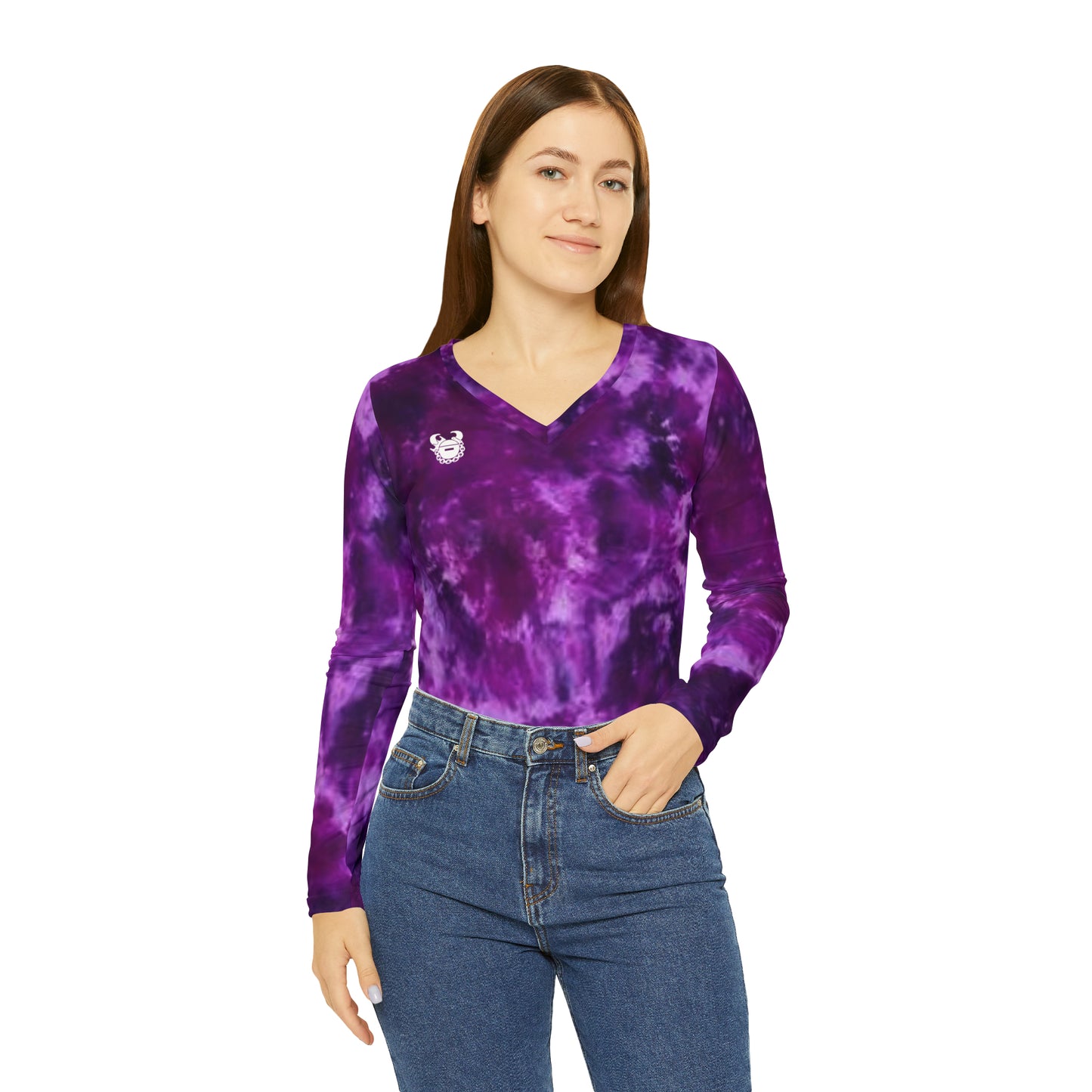 Women's Long Sleeve V-neck Shirt - Purple Tie-Dye - The Original