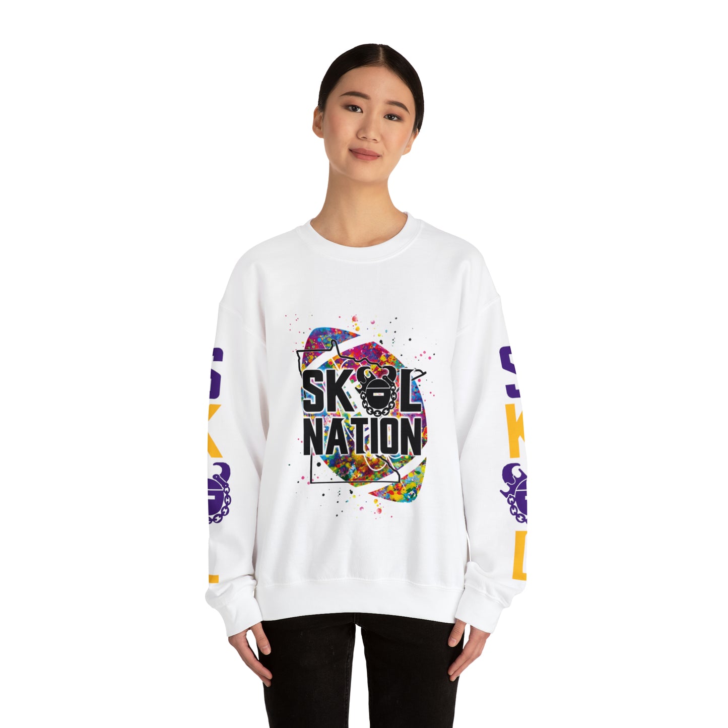 Unisex Heavy Blend™ Crewneck - MN Nation (Color Blast) + Game Day Helmet (Sleeves)