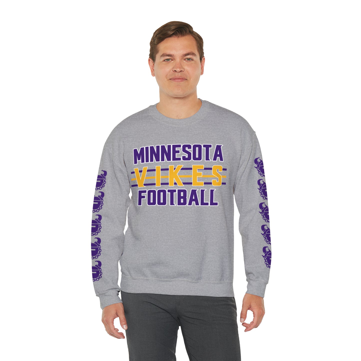 Unisex Heavy Blend™ Crewneck - Vikes Football + Game Day Helmet (Sleeves)