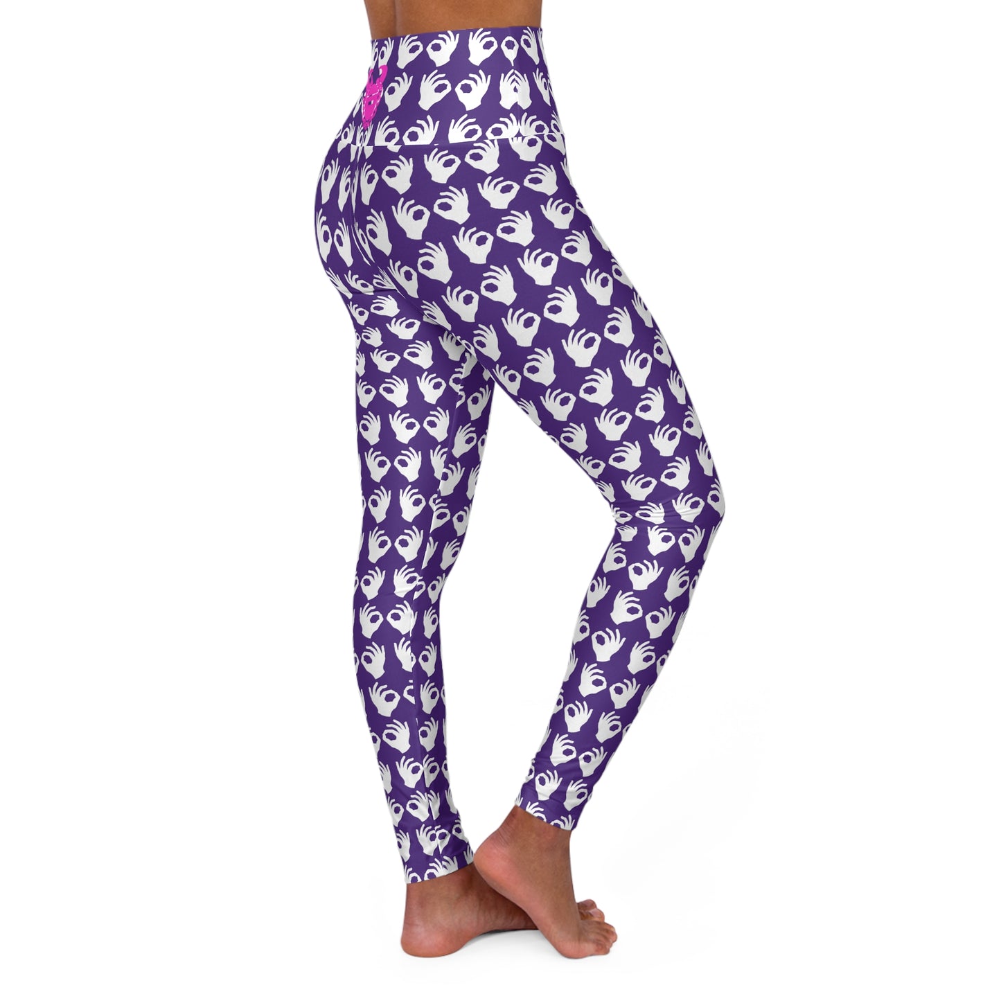 High Waisted Yoga Leggings - Purple/White Griddy