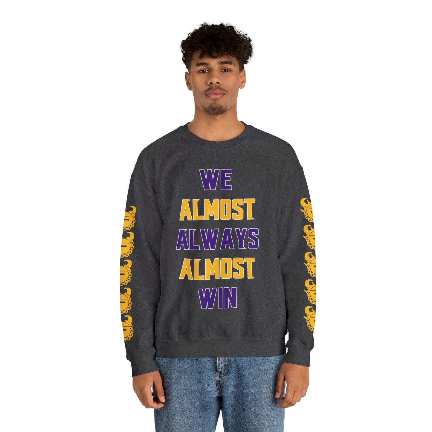 Unisex Heavy Blend™ Crewneck - ALMOST + Game Day Helmet (Sleeves)