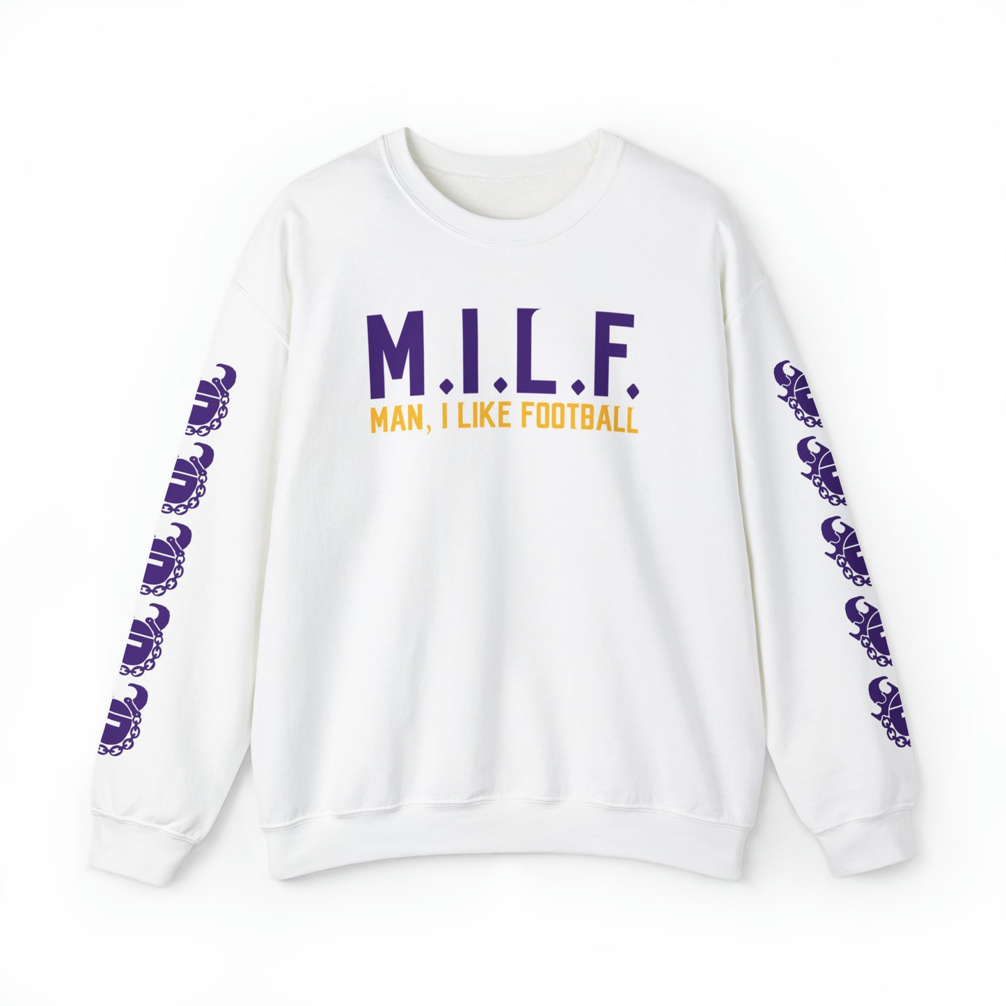 Unisex Heavy Blend™ Crewneck - M.I.L.F + Game Day Helmet (Sleeves)
