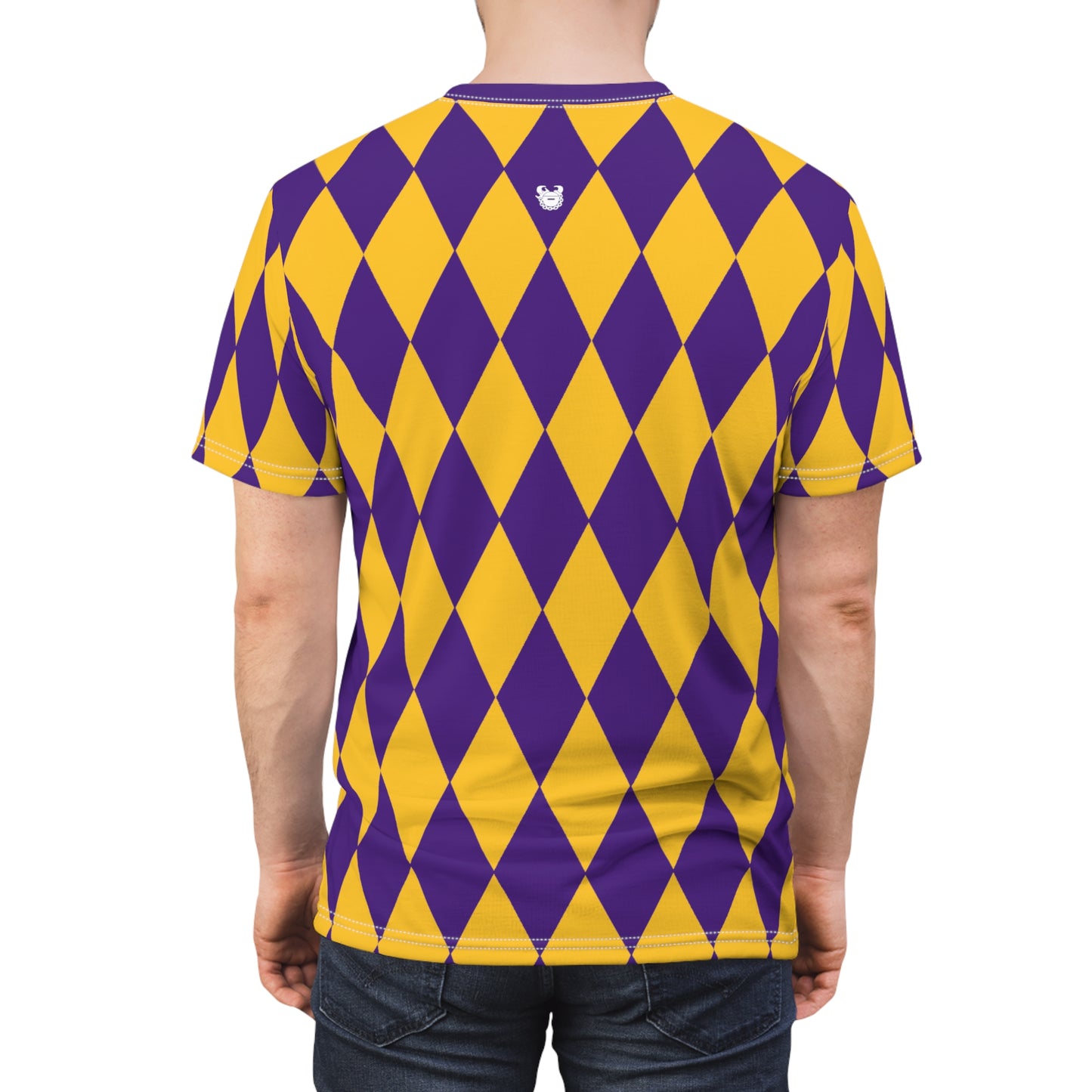 Unisex Cut & Sew Tee - Purple/Gold Diamonds - Peace & Love