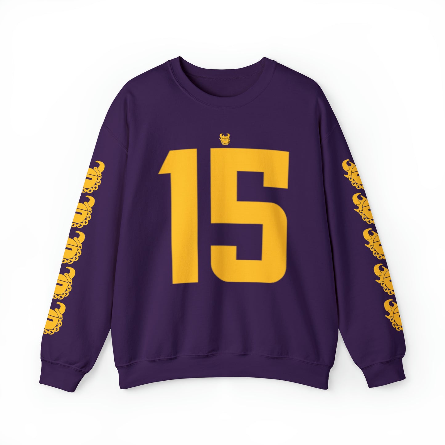 Unisex Heavy Blend™ Crewneck - Jersey #15 + Game Day Helmet (Sleeves)
