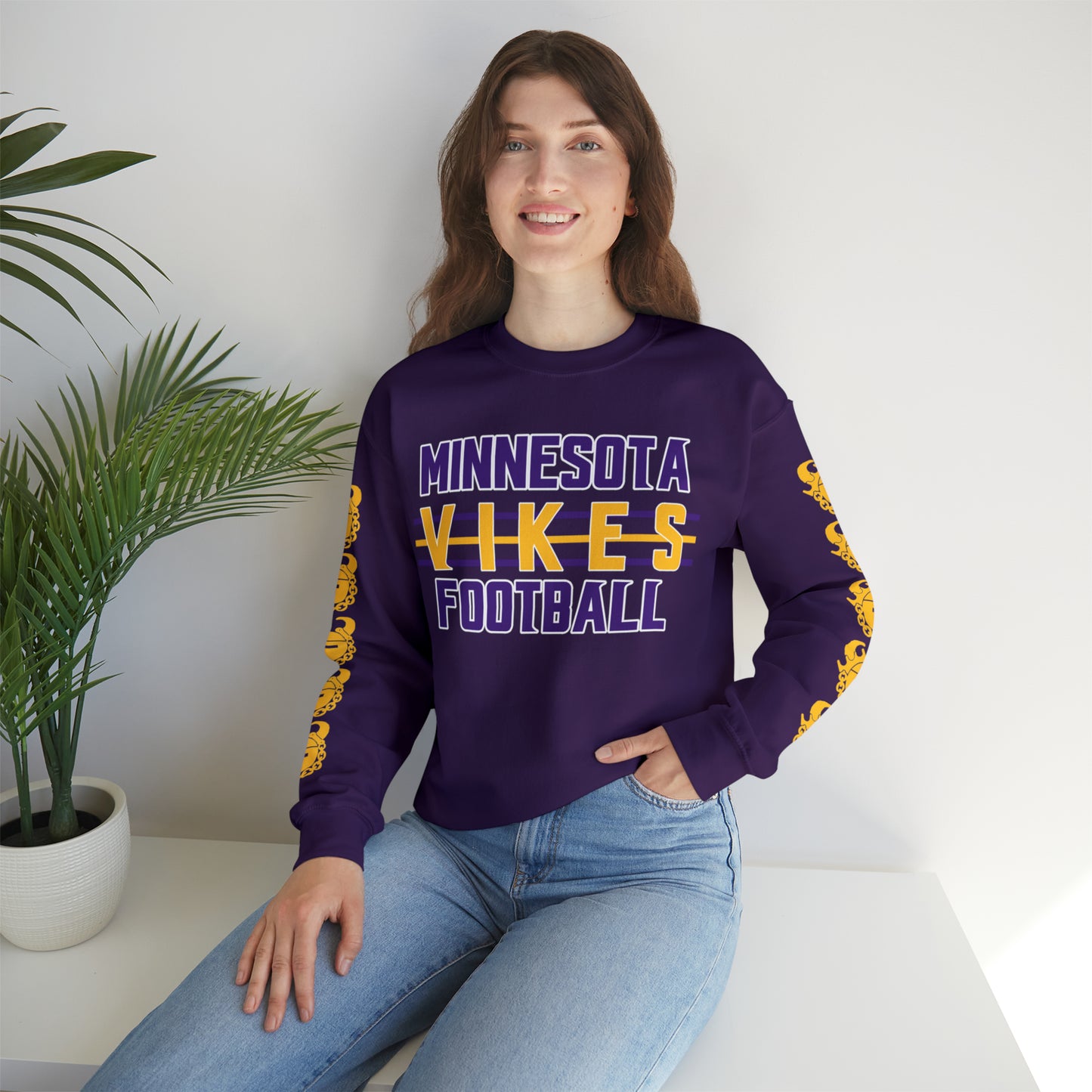 Unisex Heavy Blend™ Crewneck - Vikes Football + Game Day Helmet (Sleeves)