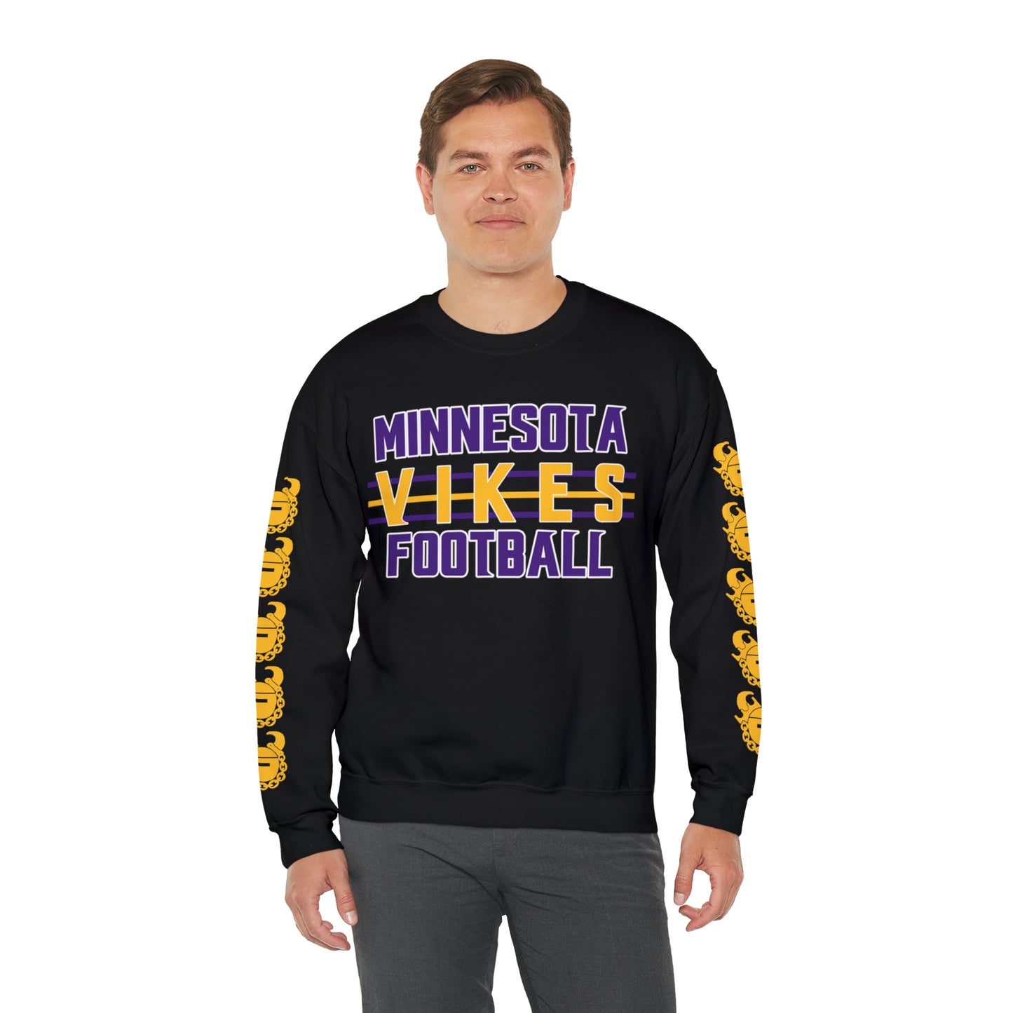 Unisex Heavy Blend™ Crewneck - Vikes Football + Game Day Helmet (Sleeves)