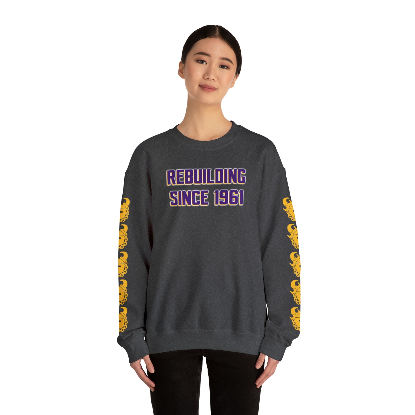 Unisex Heavy Blend™ Crewneck - Rebuilding Since 1961 + Game Day Helmet (Sleeves)