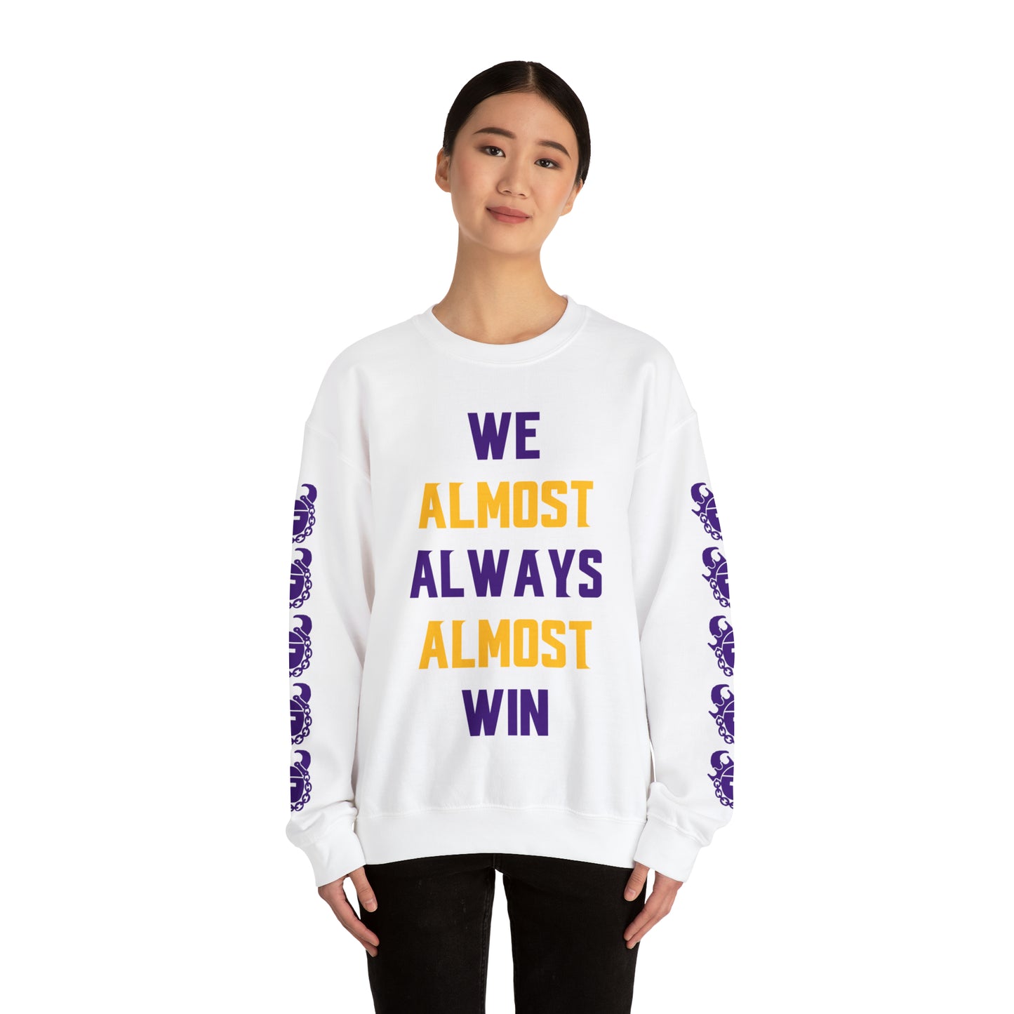 Unisex Heavy Blend™ Crewneck - ALMOST + Game Day Helmet (Sleeves)