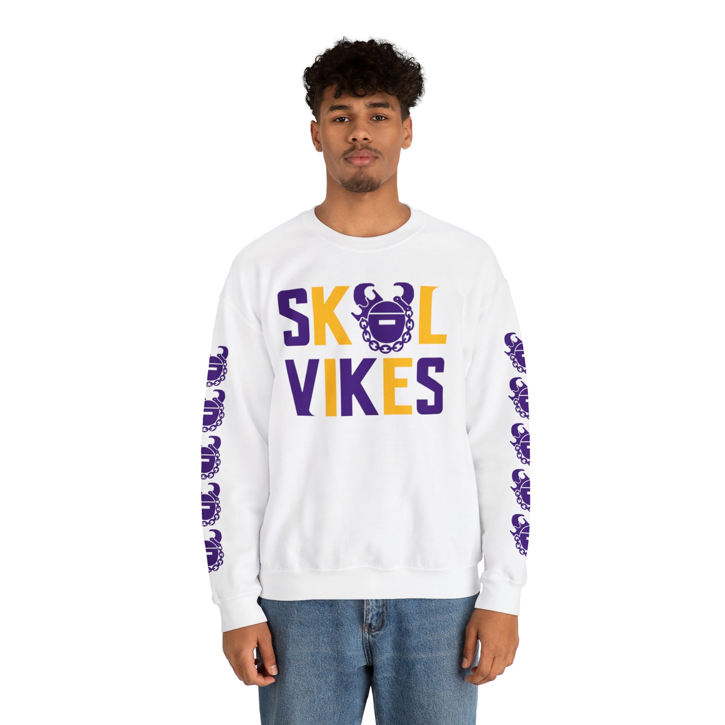 Unisex Heavy Blend™ Crewneck - Vikes + Game Day Helmet (Sleeves)