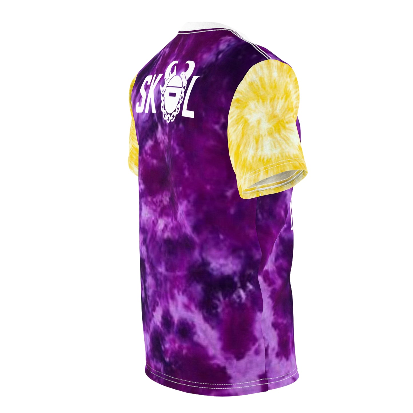 Unisex Cut & Sew Tee - Purple/Gold Tie-Dye - Life is Better at the BANK