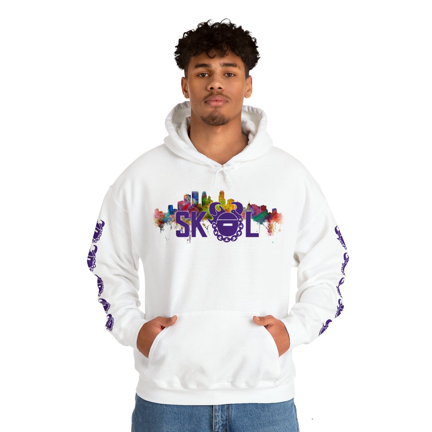 Unisex Heavy Blend™ Hooded Sweatshirt - Skyline + Game Day Helmet (Sleeves)