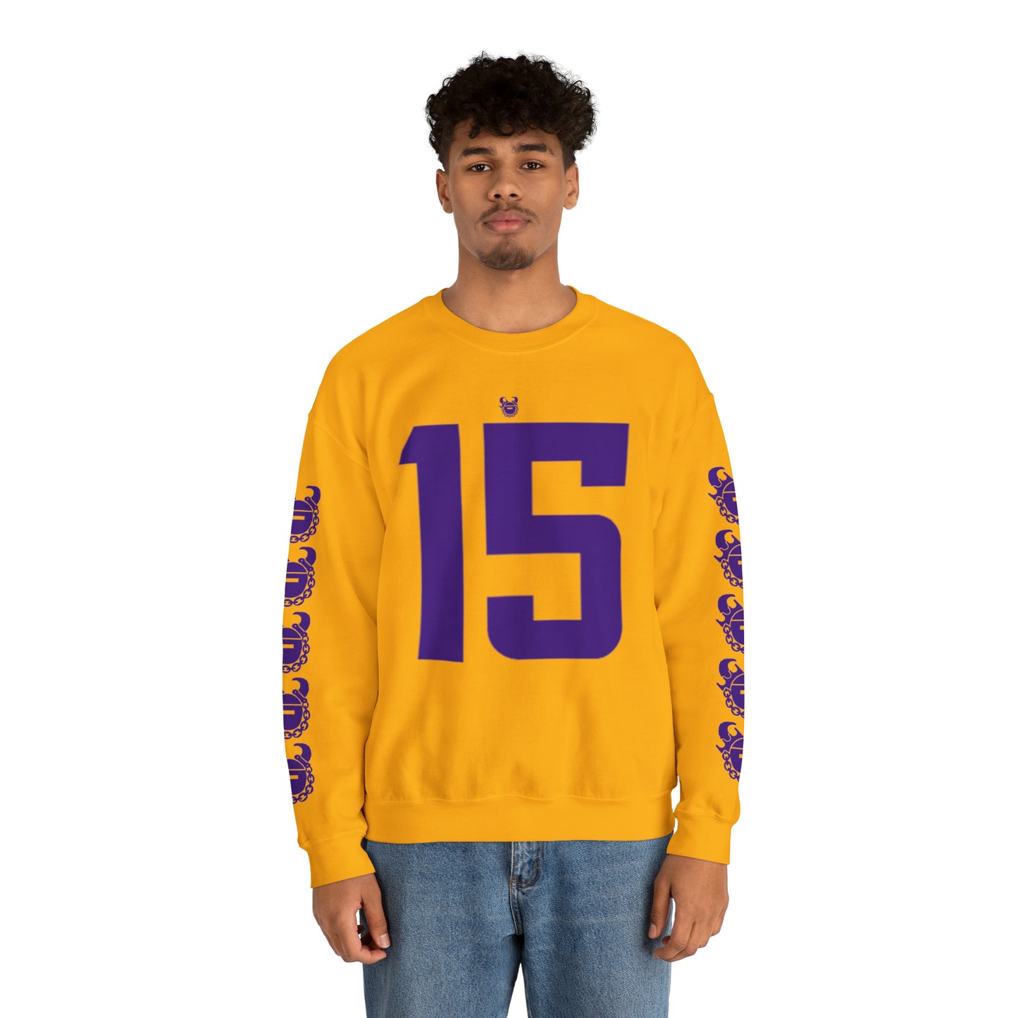 Unisex Heavy Blend™ Crewneck - Jersey #15 + Game Day Helmet (Sleeves)