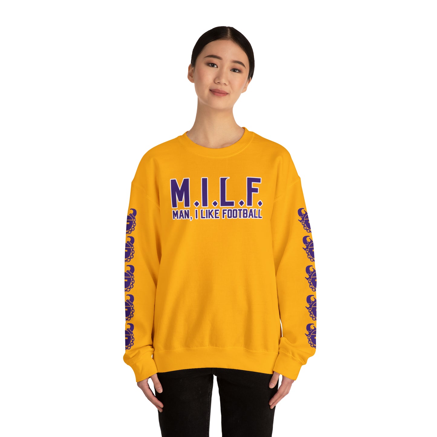 Unisex Heavy Blend™ Crewneck - M.I.L.F + Game Day Helmet (Sleeves)