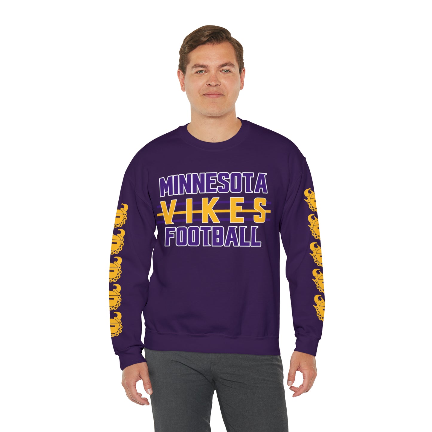 Unisex Heavy Blend™ Crewneck - Vikes Football + Game Day Helmet (Sleeves)