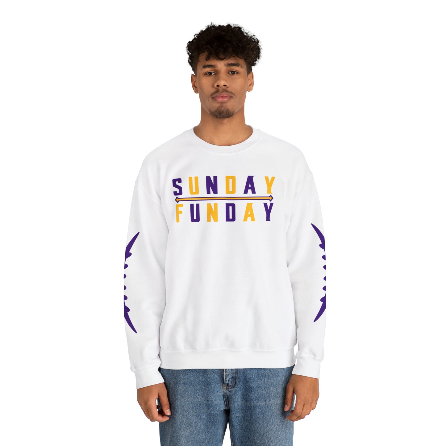Unisex Heavy Blend™ Crewneck - Sunday FUNday + Laces (Sleeves)