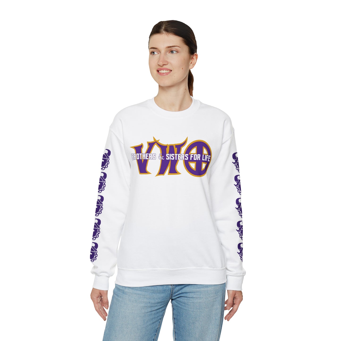 Unisex Heavy Blend™ Crewneck - VWO Brothers & Sisters + Game Day Helmet (Sleeves)