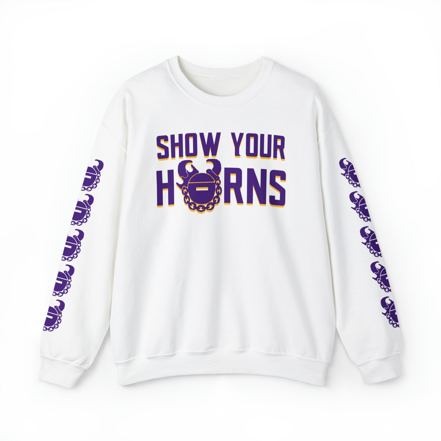 Unisex Heavy Blend™ Crewneck - Show Your Horns + Game Day Helmet (Sleeves)