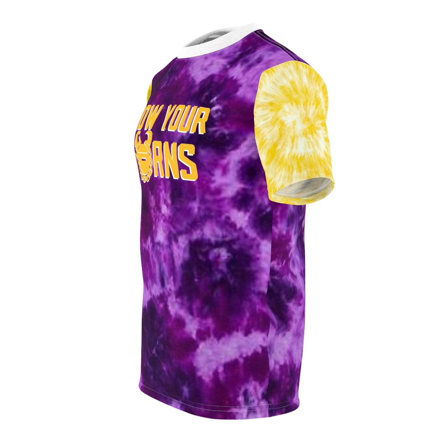 Unisex Cut & Sew Tee - Purple/Gold Tie-Dye - Show Your Horns