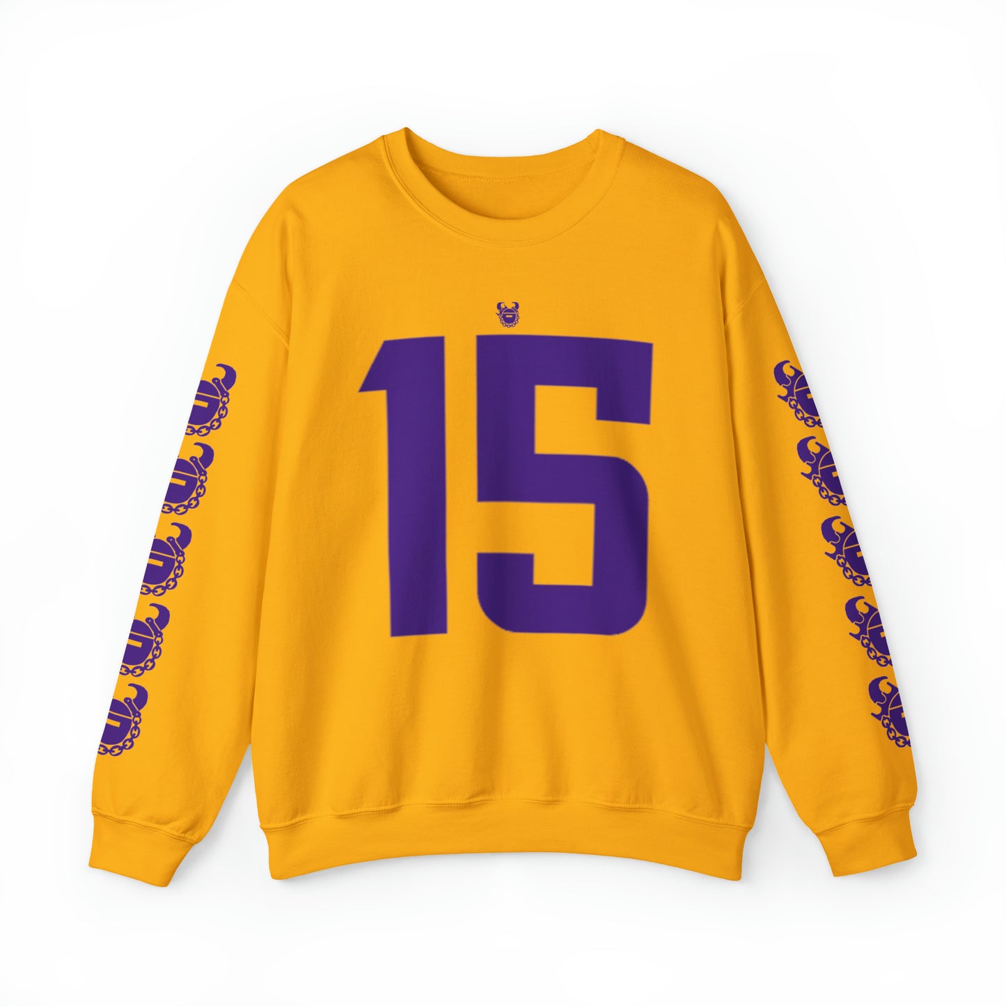 Unisex Heavy Blend™ Crewneck - Jersey #15 + Game Day Helmet (Sleeves)