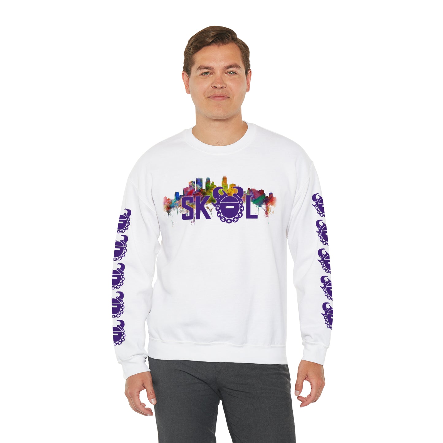 Unisex Heavy Blend™ Crewneck - Skyline + Game Day Helmet (Sleeves)