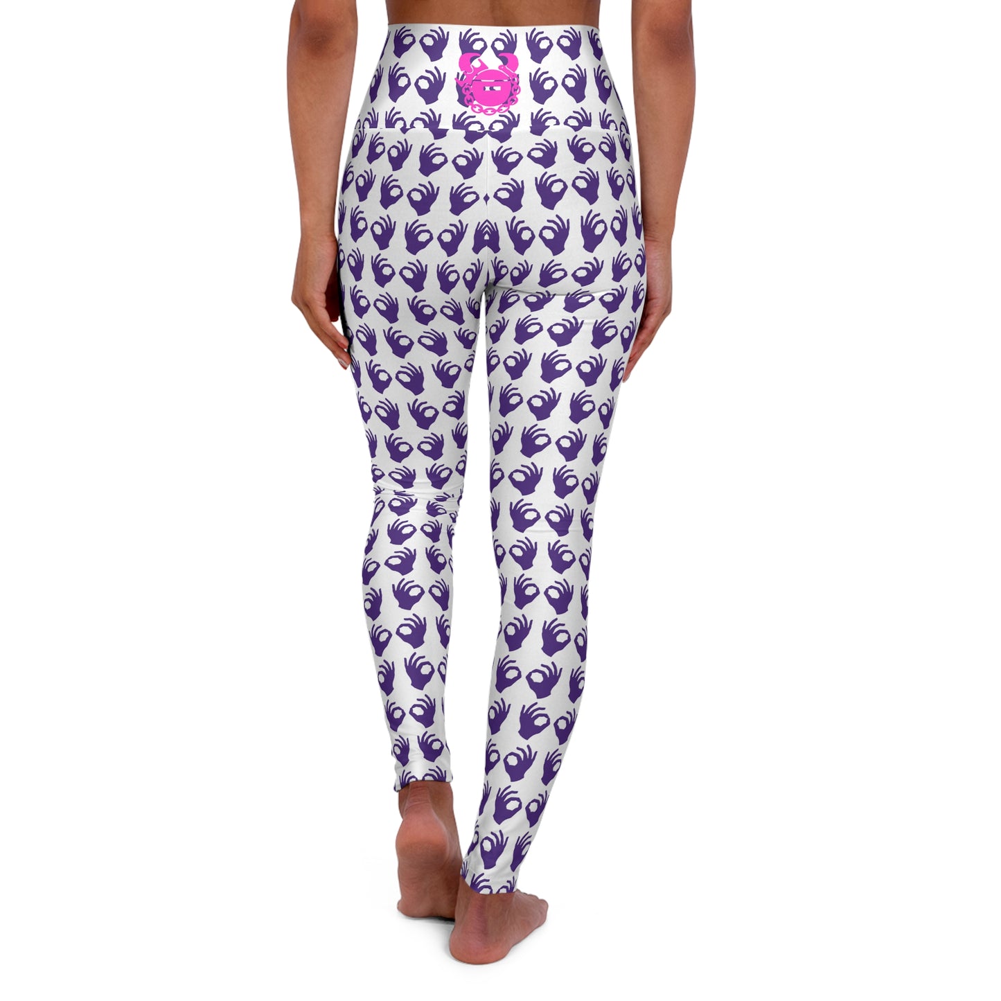 High Waisted Yoga Leggings - White/Purple Griddy