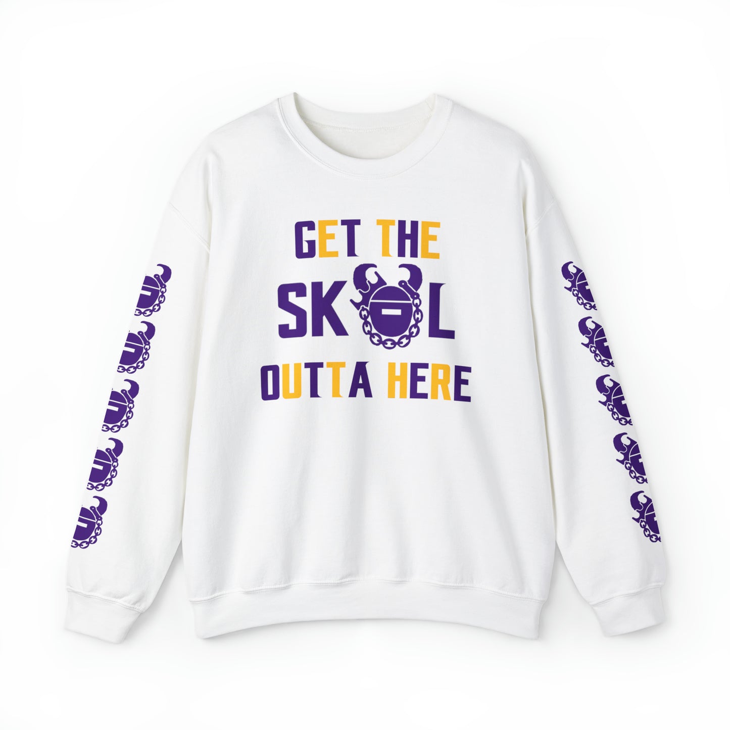 Unisex Heavy Blend™ Crewneck - Get OUTTA Here + Game Day Helmet (Sleeves)