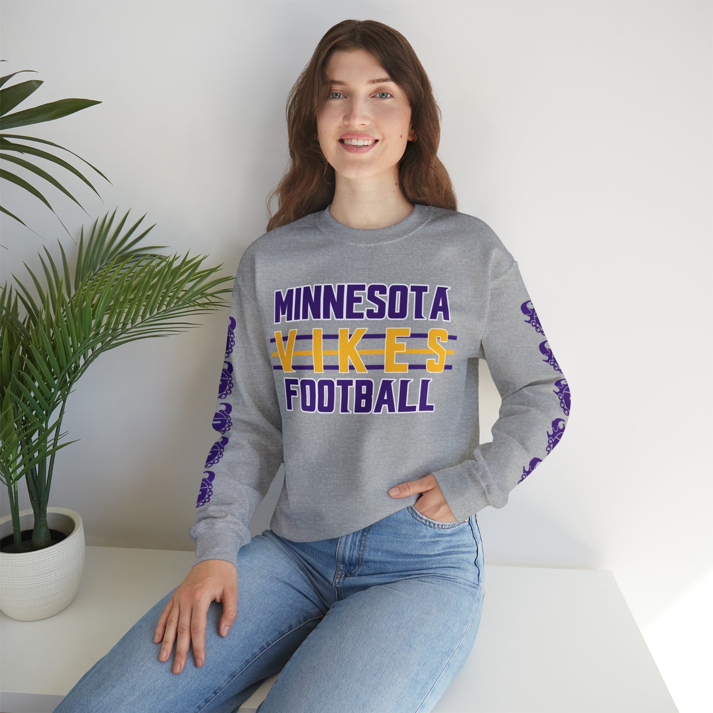 Unisex Heavy Blend™ Crewneck - Vikes Football + Game Day Helmet (Sleeves)