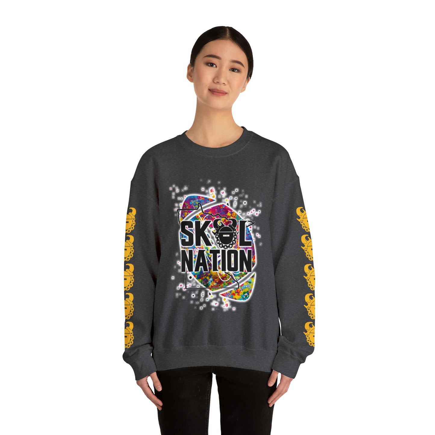 Unisex Heavy Blend™ Crewneck - MN Nation (Color Blast) + Game Day Helmet (Sleeves)