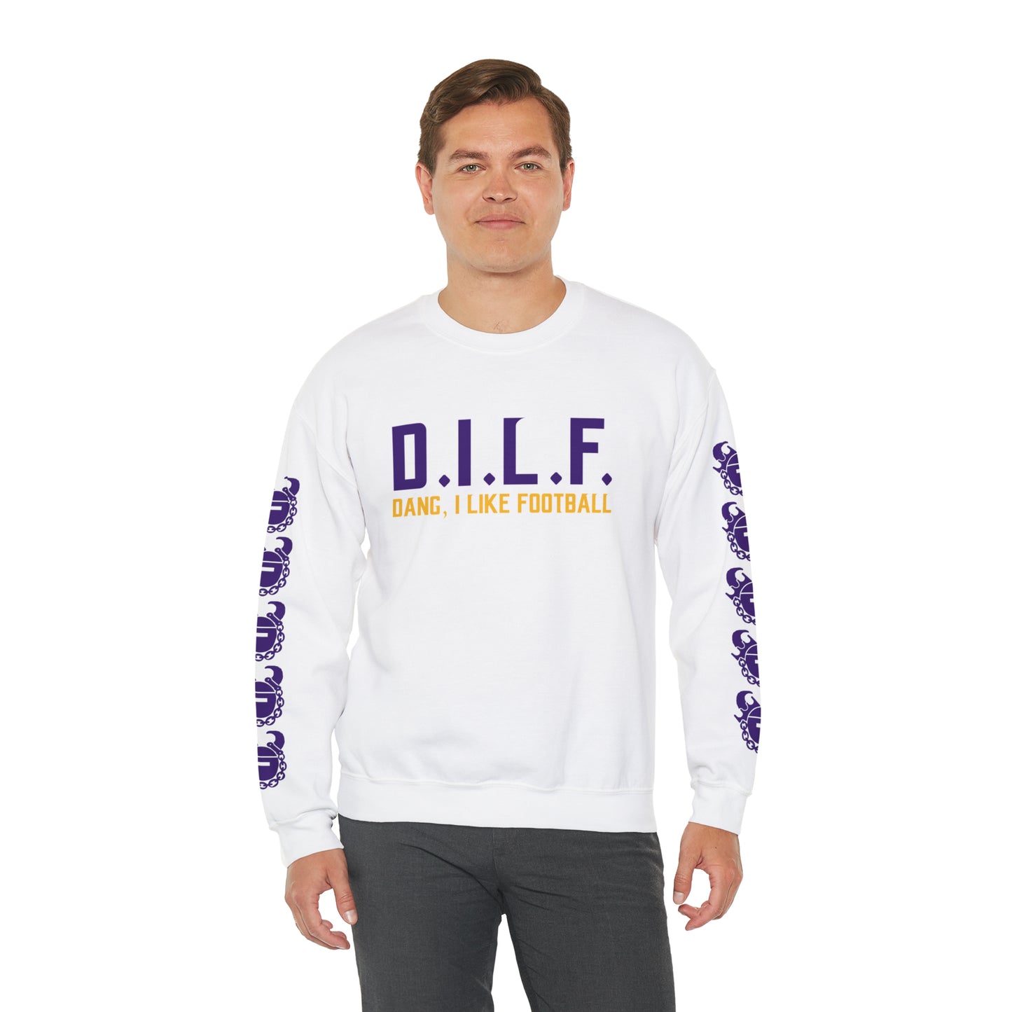 Unisex Heavy Blend™ Crewneck - D.I.L.F. + Game Day Helmet (Sleeves)