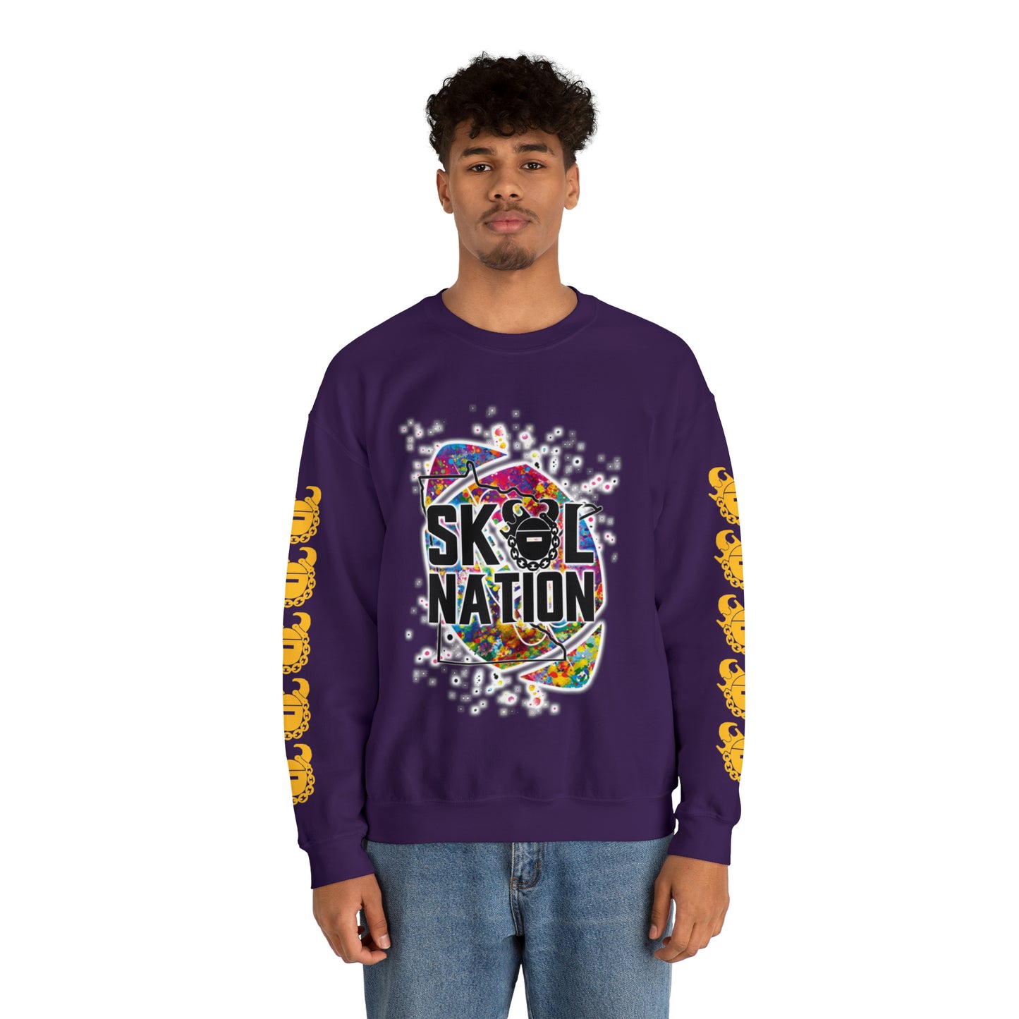 Unisex Heavy Blend™ Crewneck - MN Nation (Color Blast) + Game Day Helmet (Sleeves)