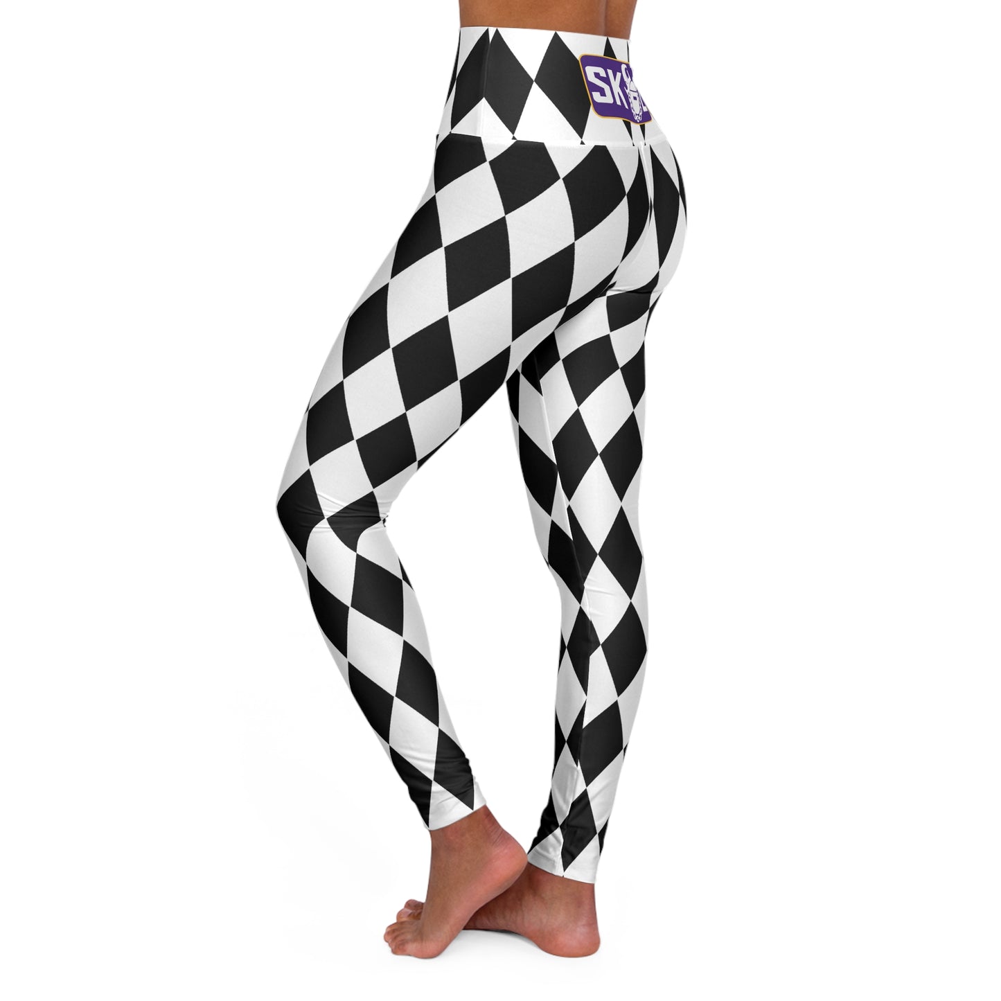 High Waisted Yoga Leggings - White/Black Diamonds