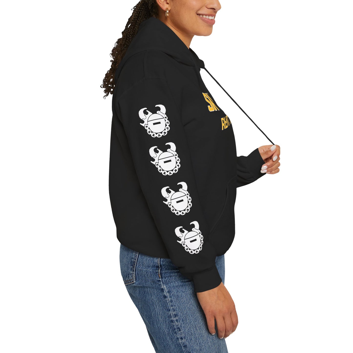 Unisex Heavy Blend™ Hooded Sweatshirt - SKOLL'NN - Rent Free + Game Day Helmet (Sleeves)