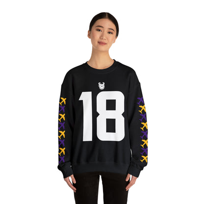 Unisex Heavy Blend™ Crewneck - Jersey #18 + Jet Planes (Sleeves)