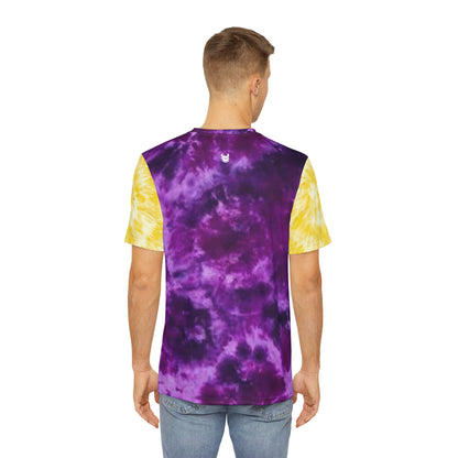 Men's Polyester Tee - Purple/Gold Tie-Dye - Eat. Sleep. Repeat.