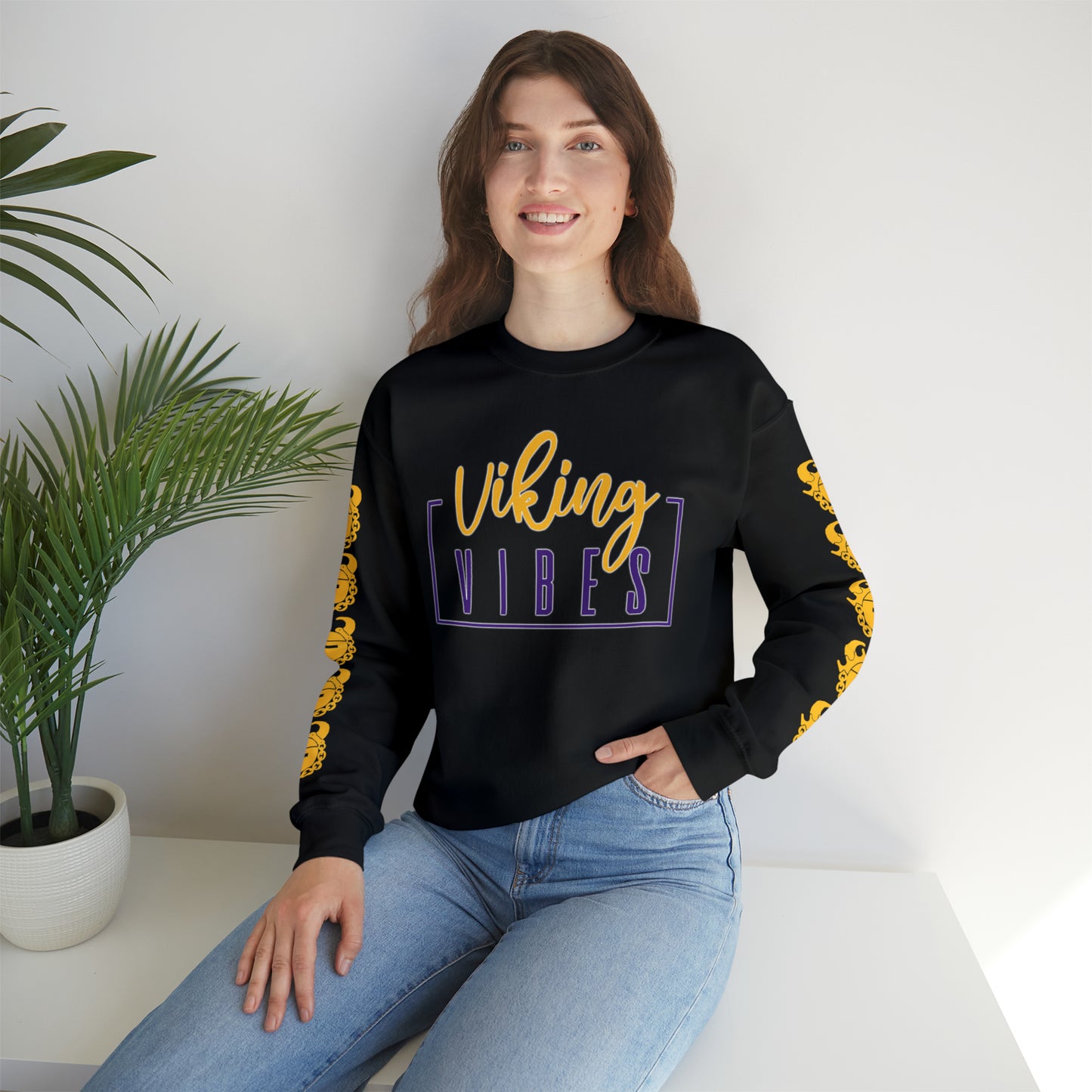 Unisex Heavy Blend™ Crewneck - Vibes + Game Day Helmet (Sleeves)