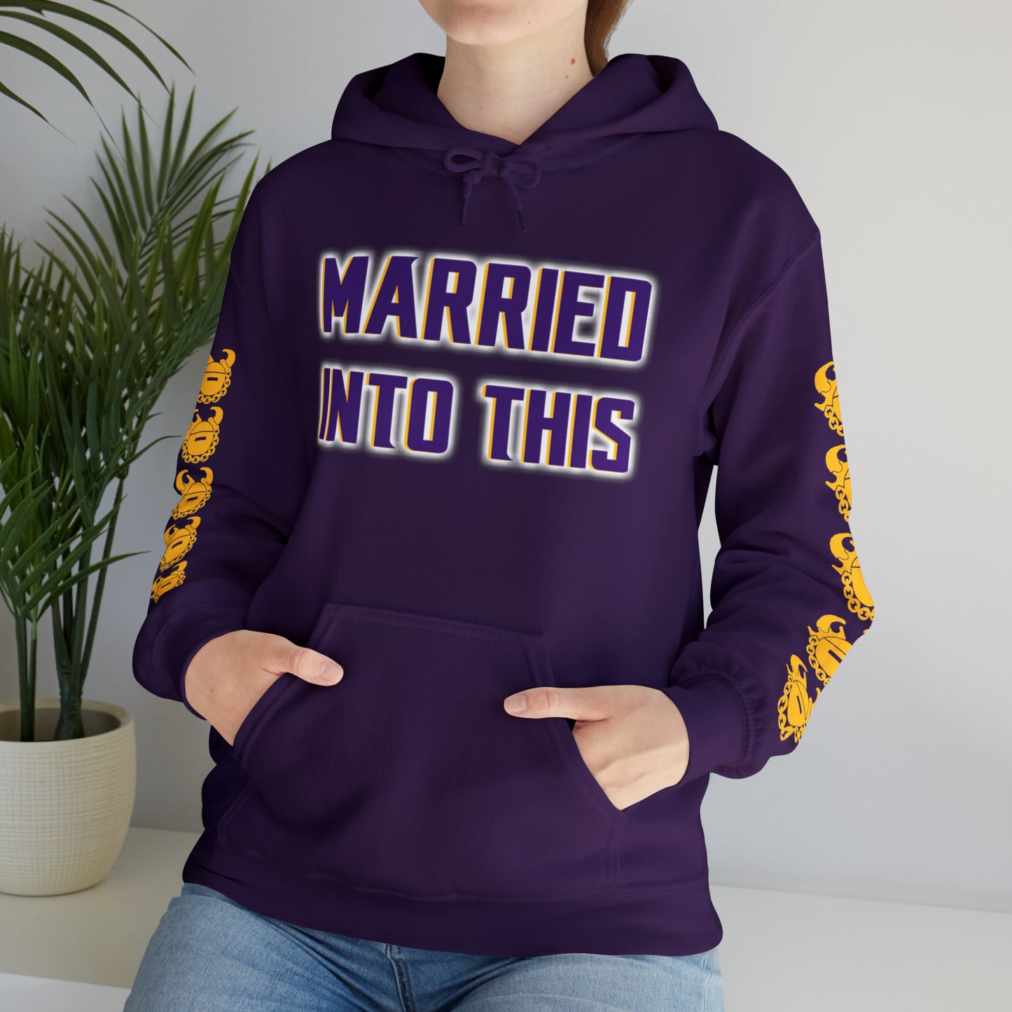 Unisex Heavy Blend™ Hooded Sweatshirt - Married Into This + Game Day Helmet (Sleeves)