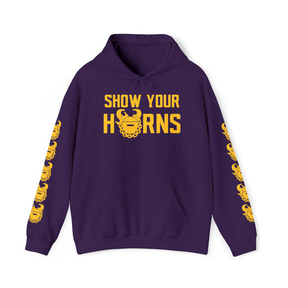 Unisex Heavy Blend™ Hooded Sweatshirt - Show Your Horns + Game Day Helmet (Sleeves)