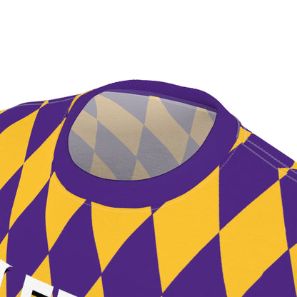 Unisex Cut & Sew Tee - Purple/Gold Diamonds - Let's go Crazy!