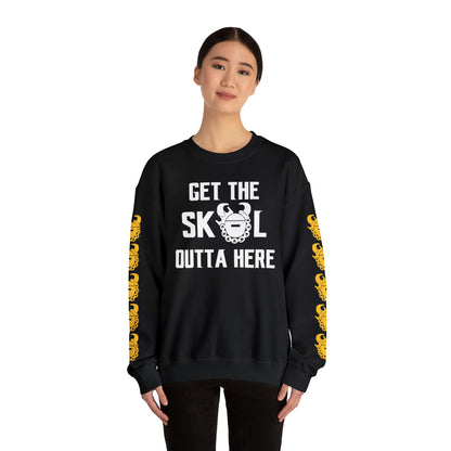 Unisex Heavy Blend™ Crewneck - Get OUTTA Here + Game Day Helmet (Sleeves)