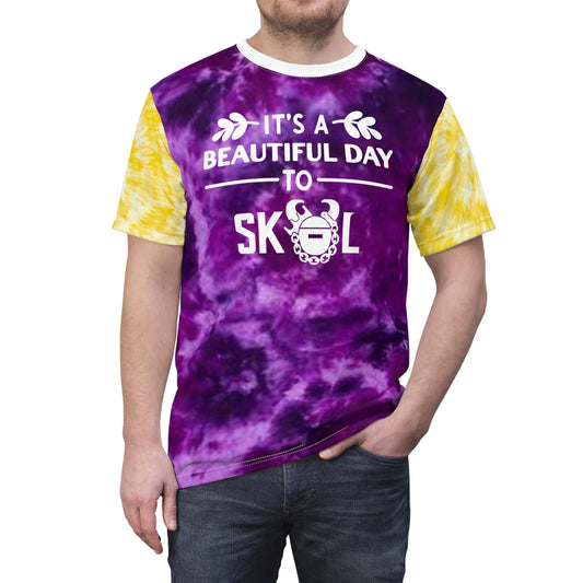 Unisex Cut & Sew Tee - Purple/Gold Tie-Dye - It's a Beautiful Day!
